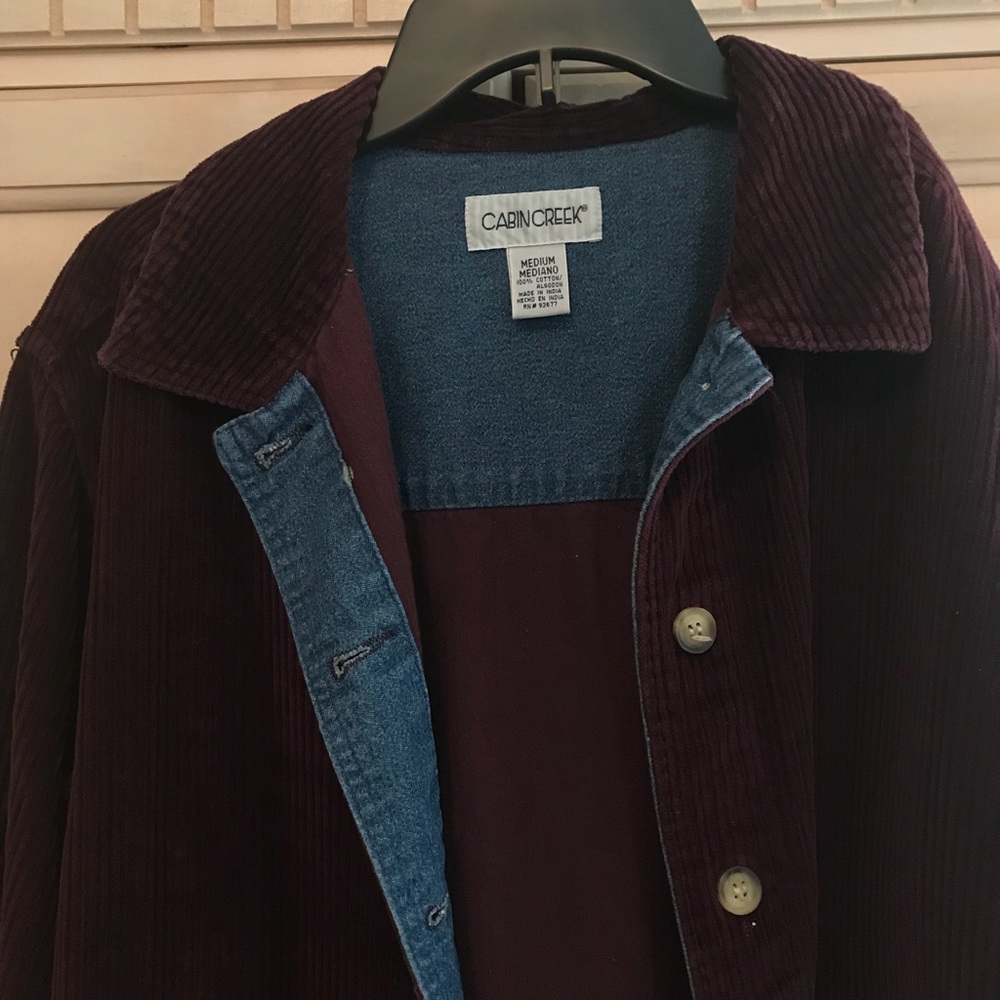Burgundy Corduroy Coat w/ Denim Detail